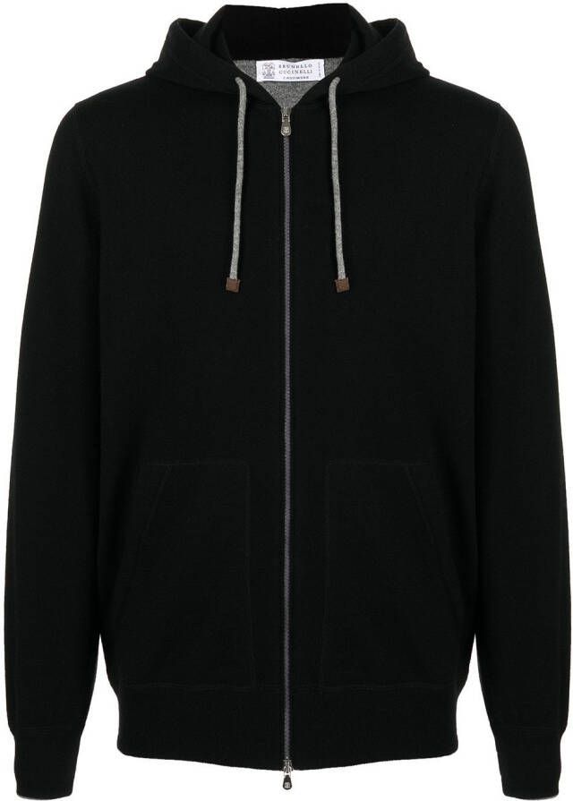 Brunello Cucinelli zip-front cashmere hoodie Zwart