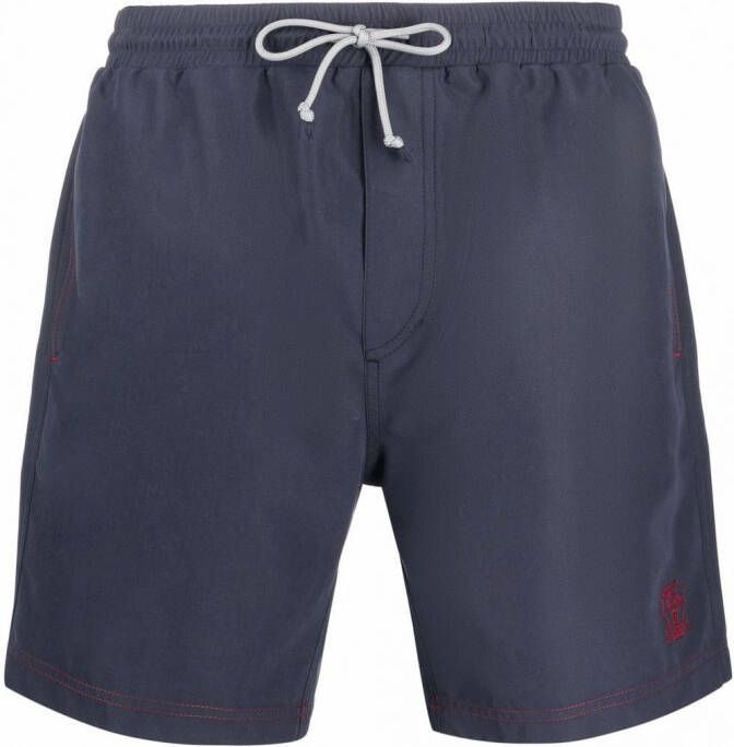 Brunello Cucinelli Zwembroek met geborduurd logo Blauw