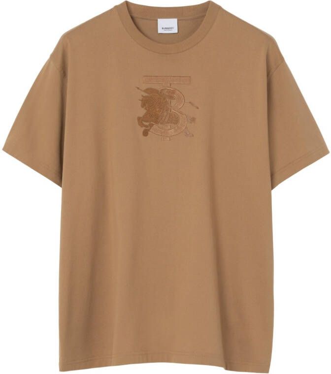 Burberry T-shirt met geborduurd logo Bruin