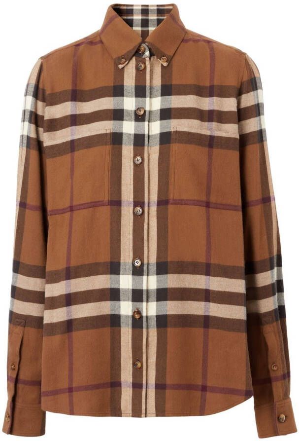 Burberry Geruite blouse Bruin