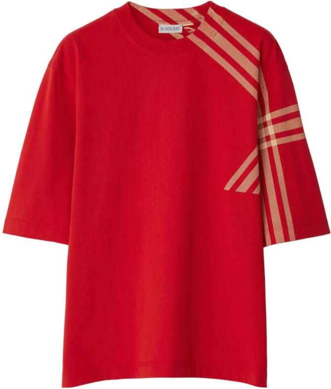 Burberry Geruit T-shirt Rood