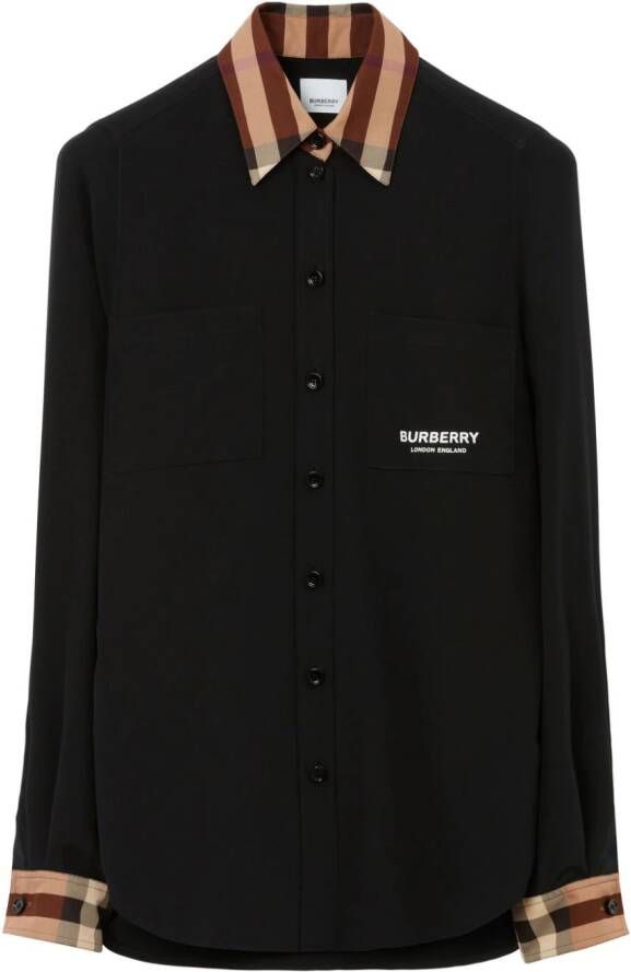 Burberry Geruite blouse Zwart