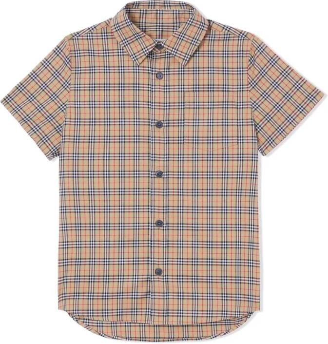Burberry Kids Geruit shirt Beige
