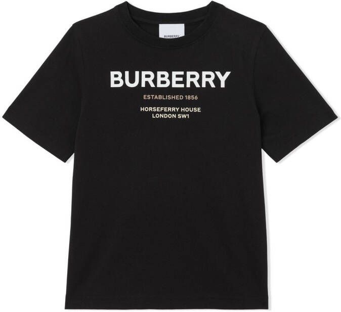 Burberry Kids T-shirt met Horseferry-print Zwart