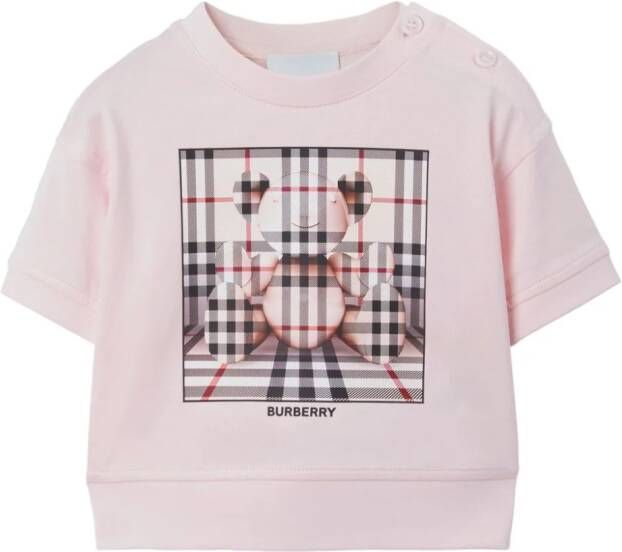 Burberry Kids Katoenen T-shirt Roze