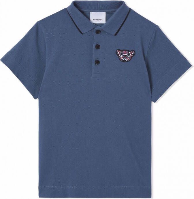 Burberry Kids Poloshirt met geborduurd patroon Blauw