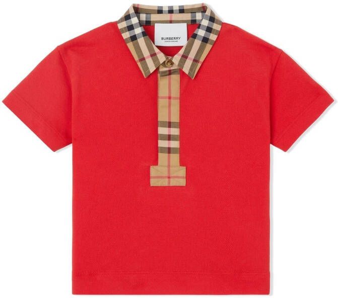 Burberry Kids Poloshirt met geruite zoom Rood