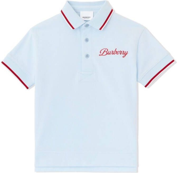 Burberry Kids Poloshirt met logoprint Blauw