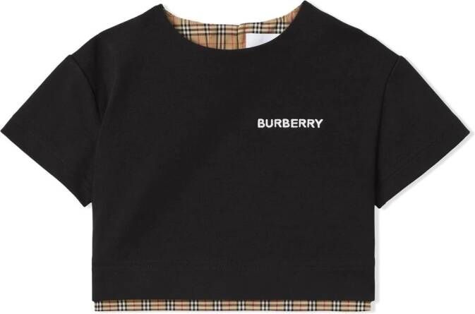 Burberry Kids T-shirt met Vintage Check Zwart