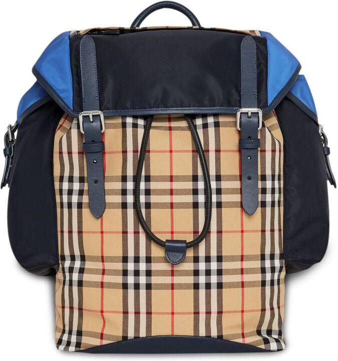 Burberry Leren Ranger rugzak met colour block en vintage ruit Blauw