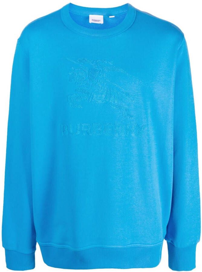 Burberry logo-embroidered cotton sweatshirt Blauw