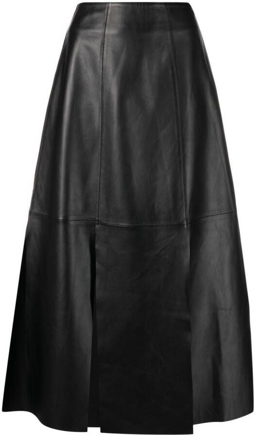 By Malene Birger Midi-rok met leren vlakken Zwart