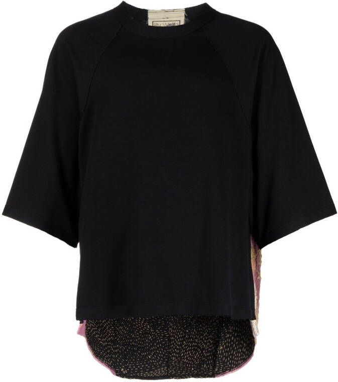 By Walid T-shirt met geborduurde bloemen Zwart