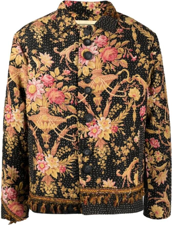 By Walid Overhemd met bloemenprint Zwart