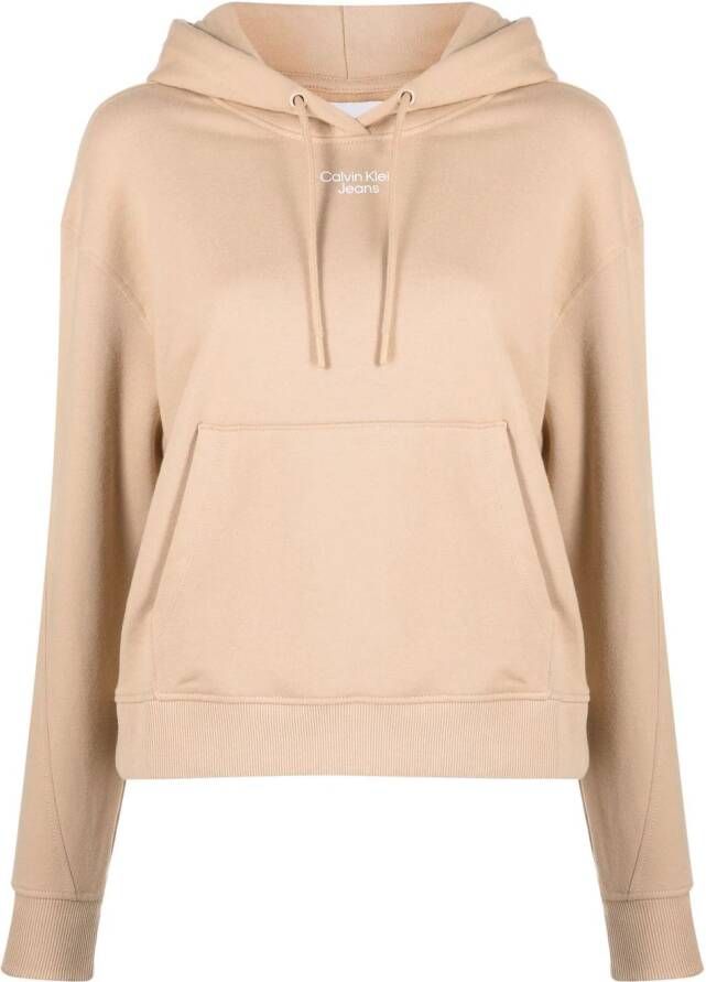 Calvin Klein Jeans Hoodie met logoprint Beige