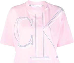 Calvin Klein Jeans logo-print cropped T-shirt Roze