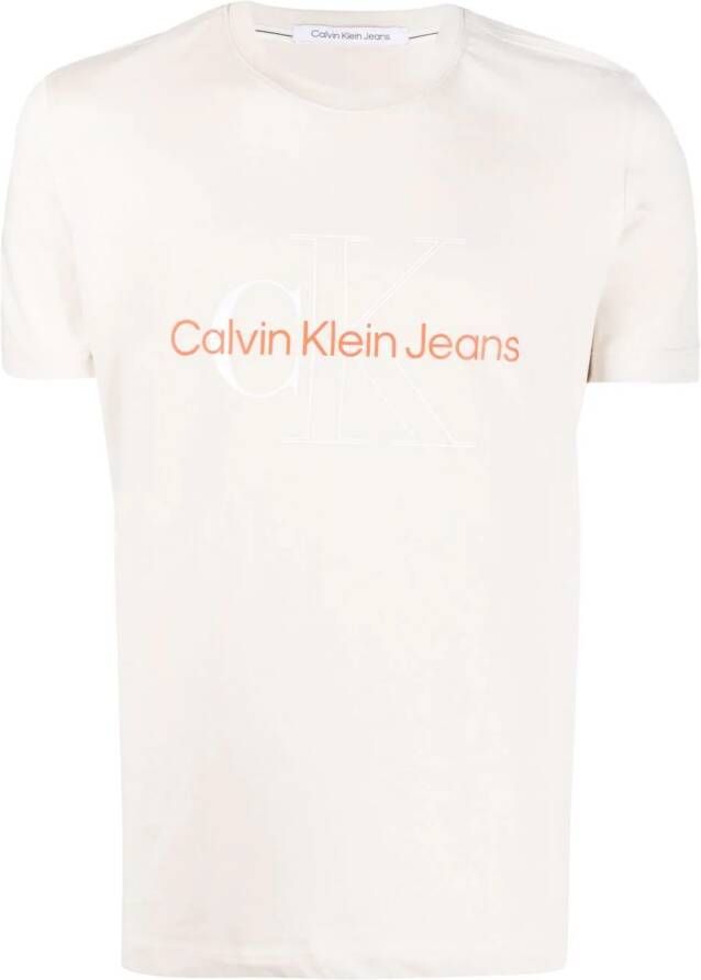 Calvin Klein Jeans T-shirt met logoprint Beige