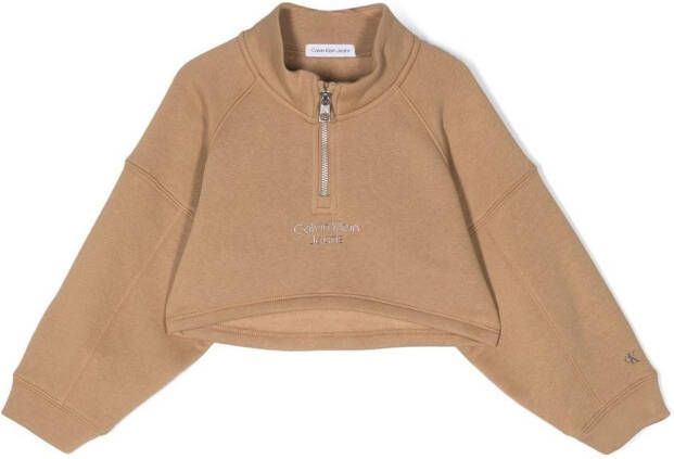 Calvin Klein Kids Sweater met geborduurd logo Beige