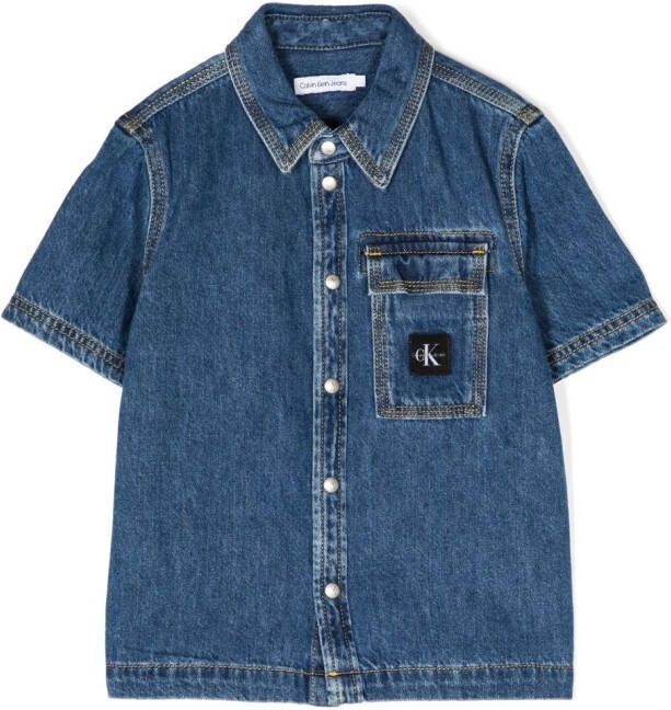 Calvin Klein Kids Spijkershirt met logopatch Blauw
