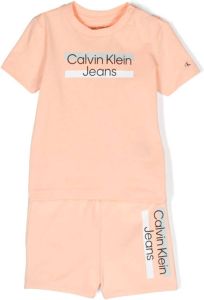 Calvin Klein Kids T-shirt en shorts met logoprint Oranje