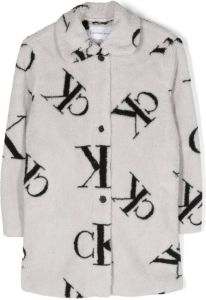 Calvin Klein Kids monogram-print single-breasted coat Grijs