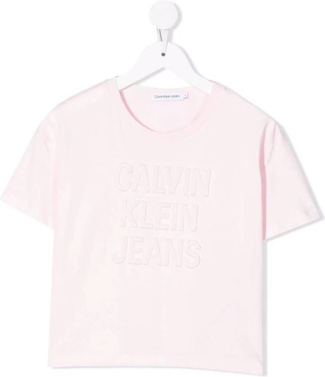 Calvin Klein Kids T-shirt met logo-reliëf Roze