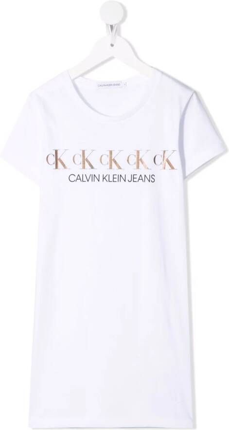 Calvin Klein Kids T-shirt met metallic logoprint Wit