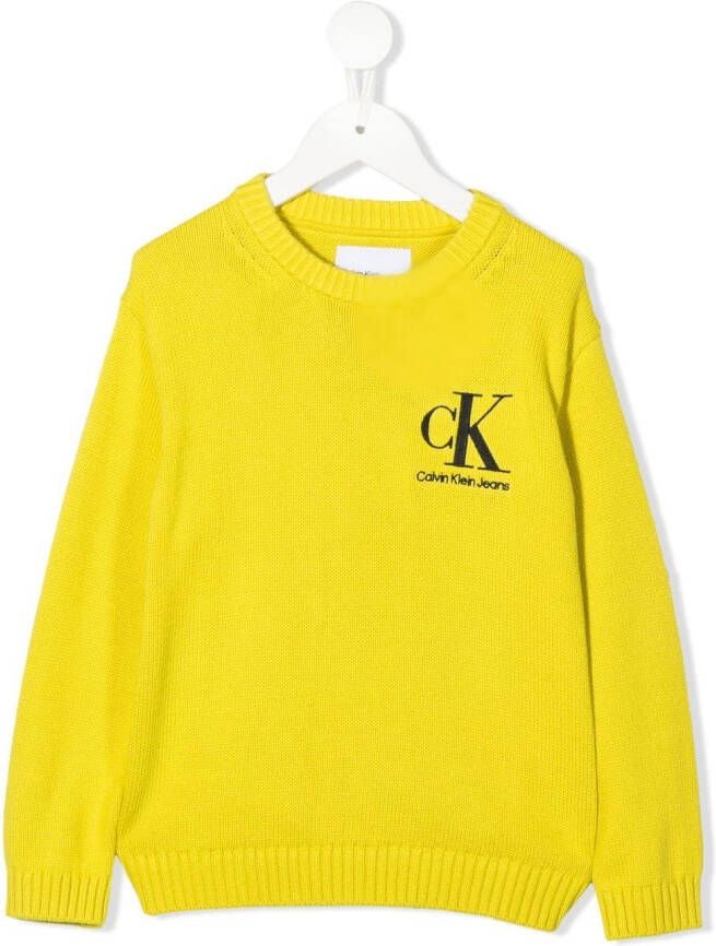 Calvin Klein Kids Trui met geborduurd logo Geel