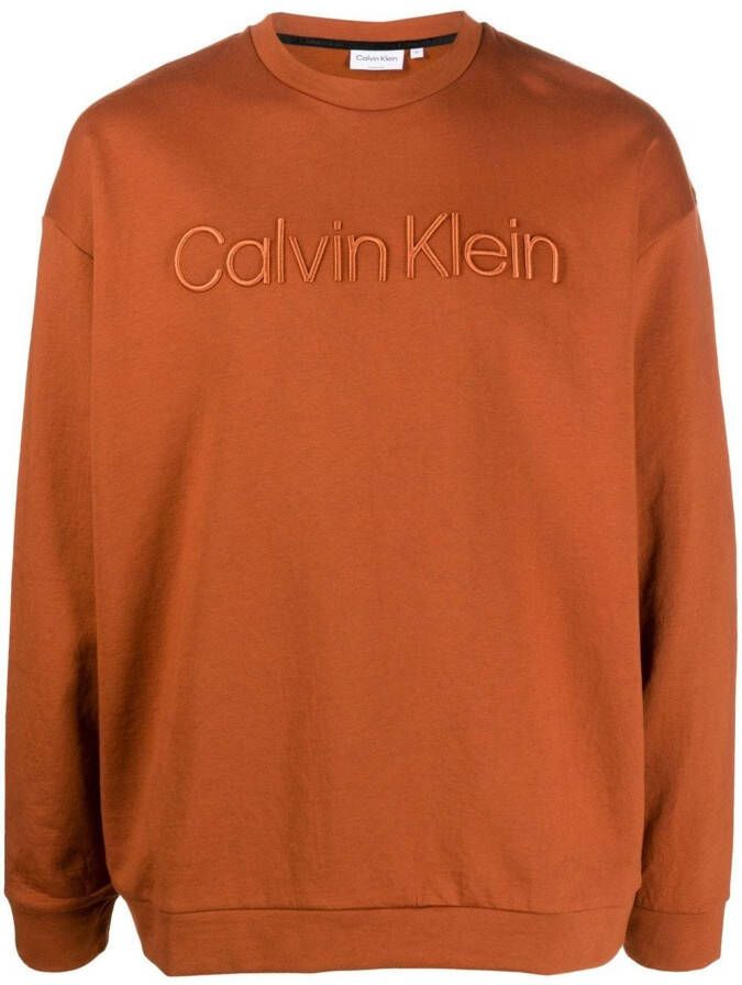 Calvin Klein Sweater met geborduurd logo Bruin