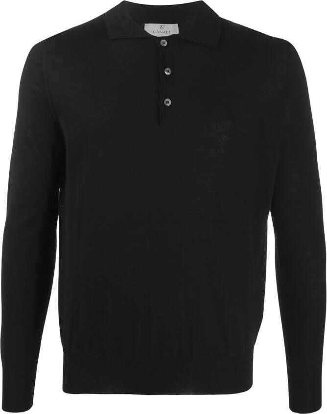 Canali Poloshirt met lange mouwen heren Merino 46 Zwart