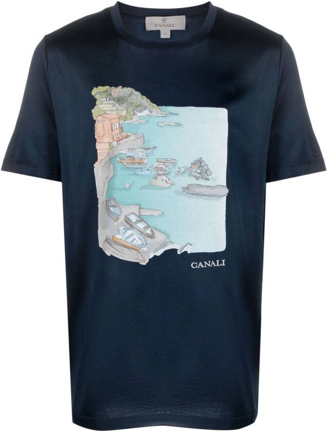 Canali T-shirt met print Blauw