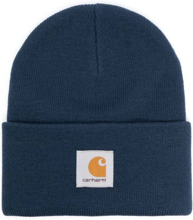 Carhartt WIP Watch geribbelde muts met logo-patch Blauw
