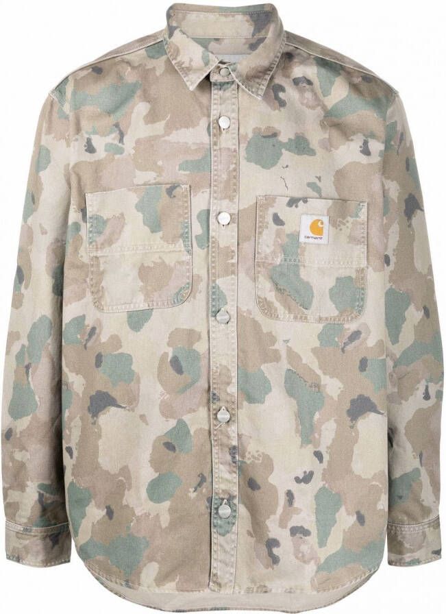 Carhartt WIP Overhemd met camouflageprint van biologisch katoen Beige