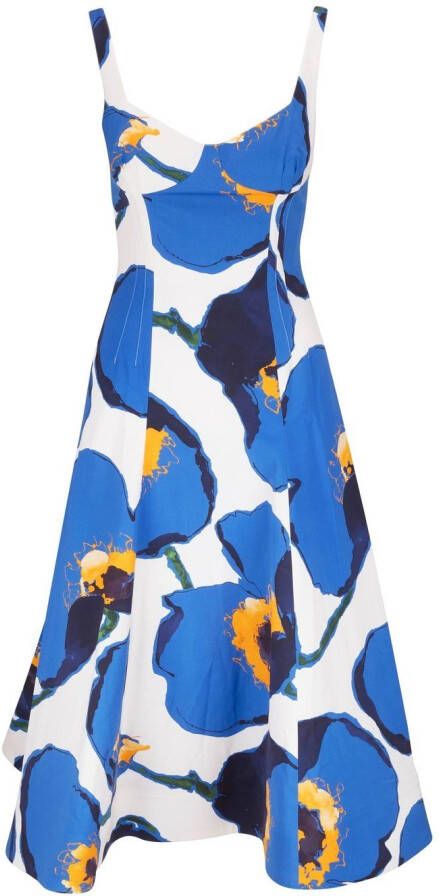 Carolina Herrera Midi-jurk met bloemenprint Blauw