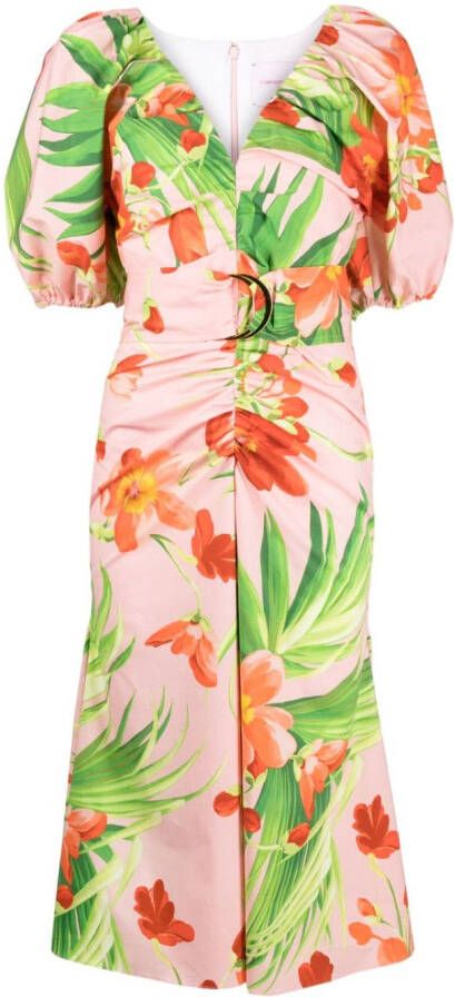 Carolina Herrera Midi-jurk met tropische print Roze