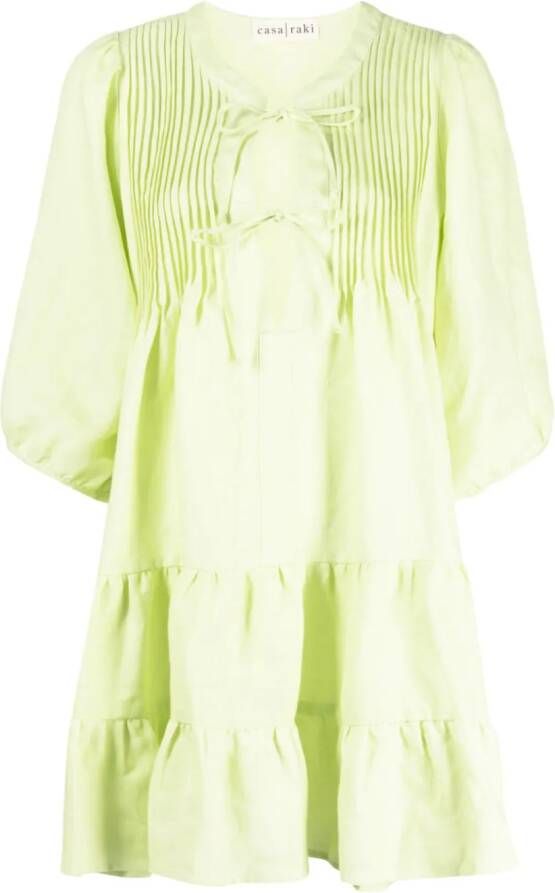 Casa raki Katja linen tiered dress Groen