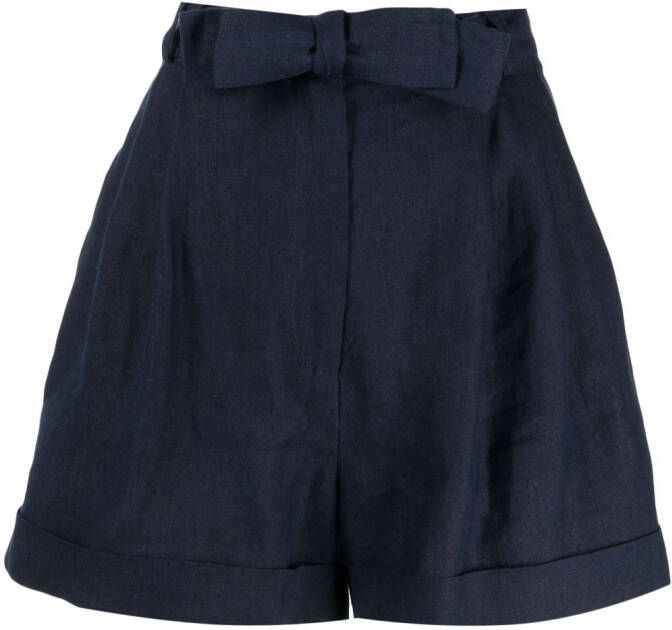 Casa raki Clementina belted linen shorts Blauw