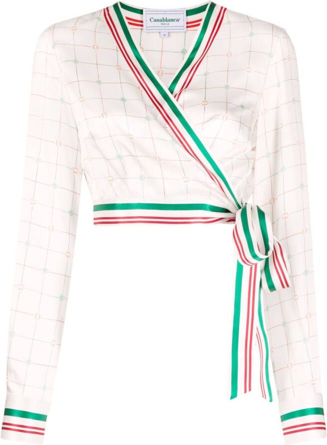Casablanca Cropped wikkeltop met print Wit