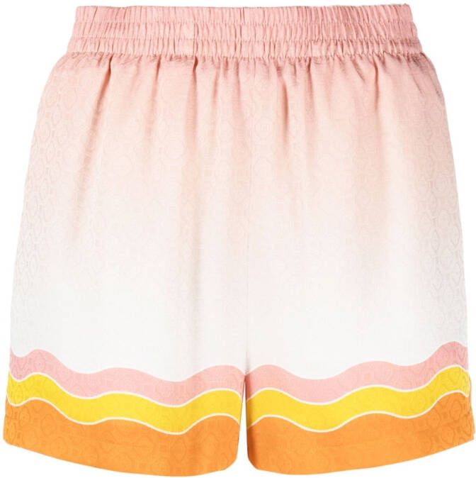 Casablanca wave-print silk shorts Beige