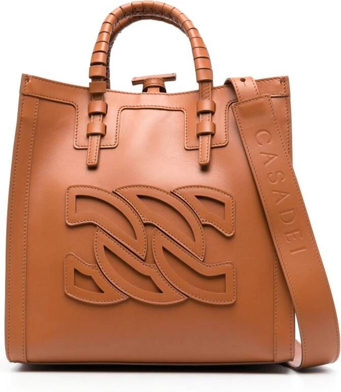 Casadei Shopper met logopatch Bruin