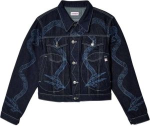 Charles Jeffrey Loverboy snake-print denim jacket Blauw