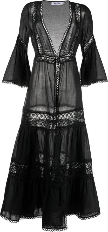 Charo Ruiz Ibiza Jurk met geborduurde bloemen Zwart