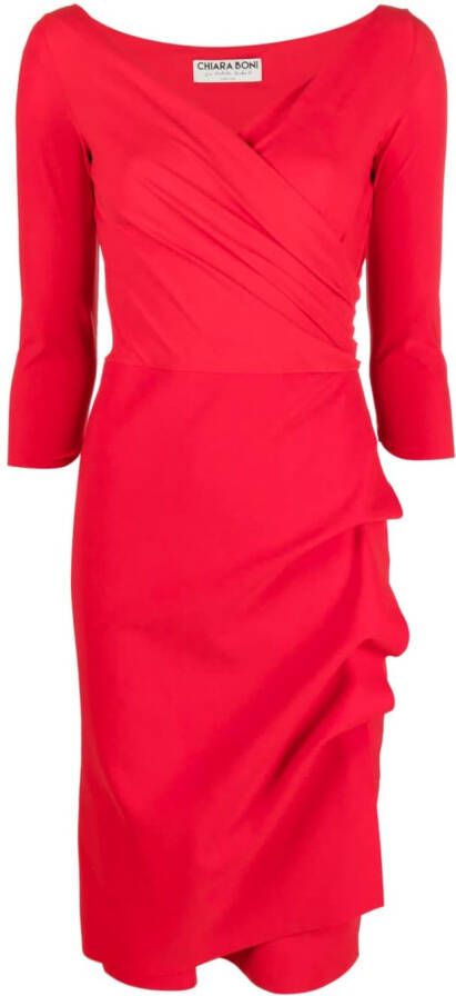 CHIARA BONI La Petite Robe Midi-jurk met gesmockt detail Rood