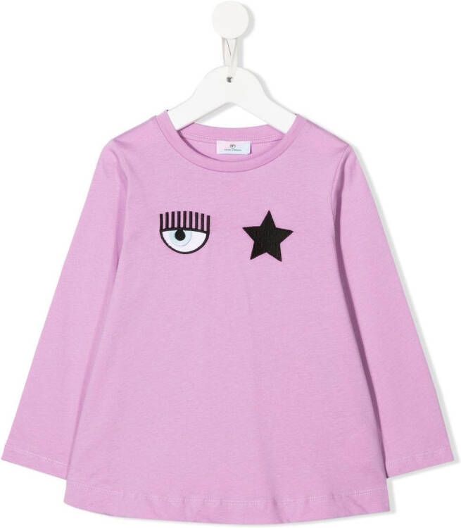 Chiara Ferragni Kids Sweater met geborduurd logo Paars