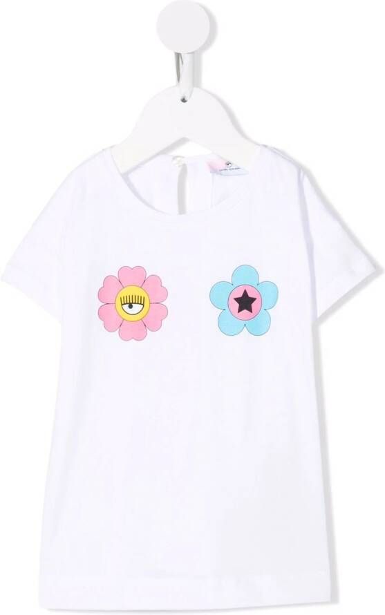Chiara Ferragni Kids T-shirt met bloe print Wit