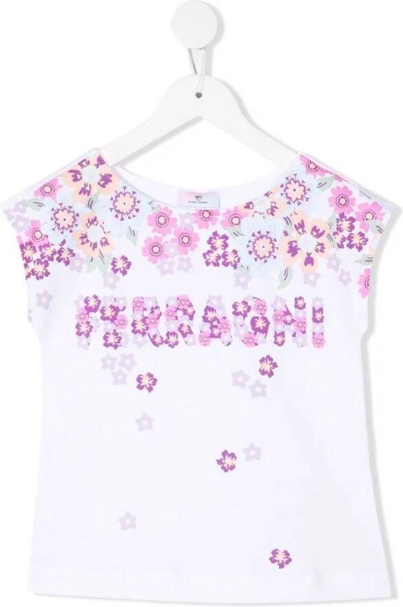 Chiara Ferragni Kids T-shirt met bloemenprint Wit