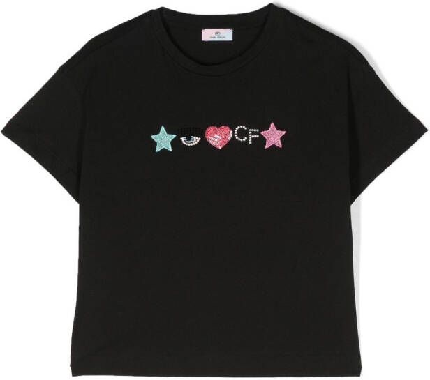 Chiara Ferragni Kids T-shirt met borduurwerk Zwart