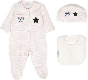 Chiara Ferragni Kids zebra-print cotton babygrow set Roze
