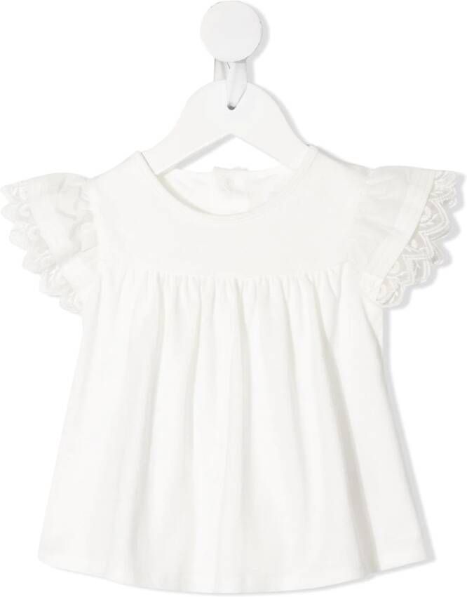 Chloé Kids Shirt met geborduurde afwerking en ruches Wit