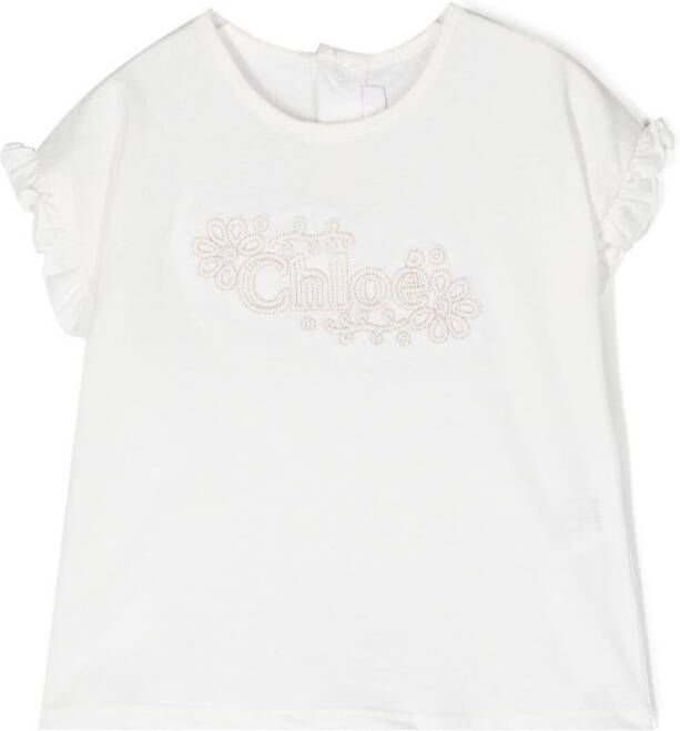 Chloé Kids T-shirt met geborduurd logo Wit